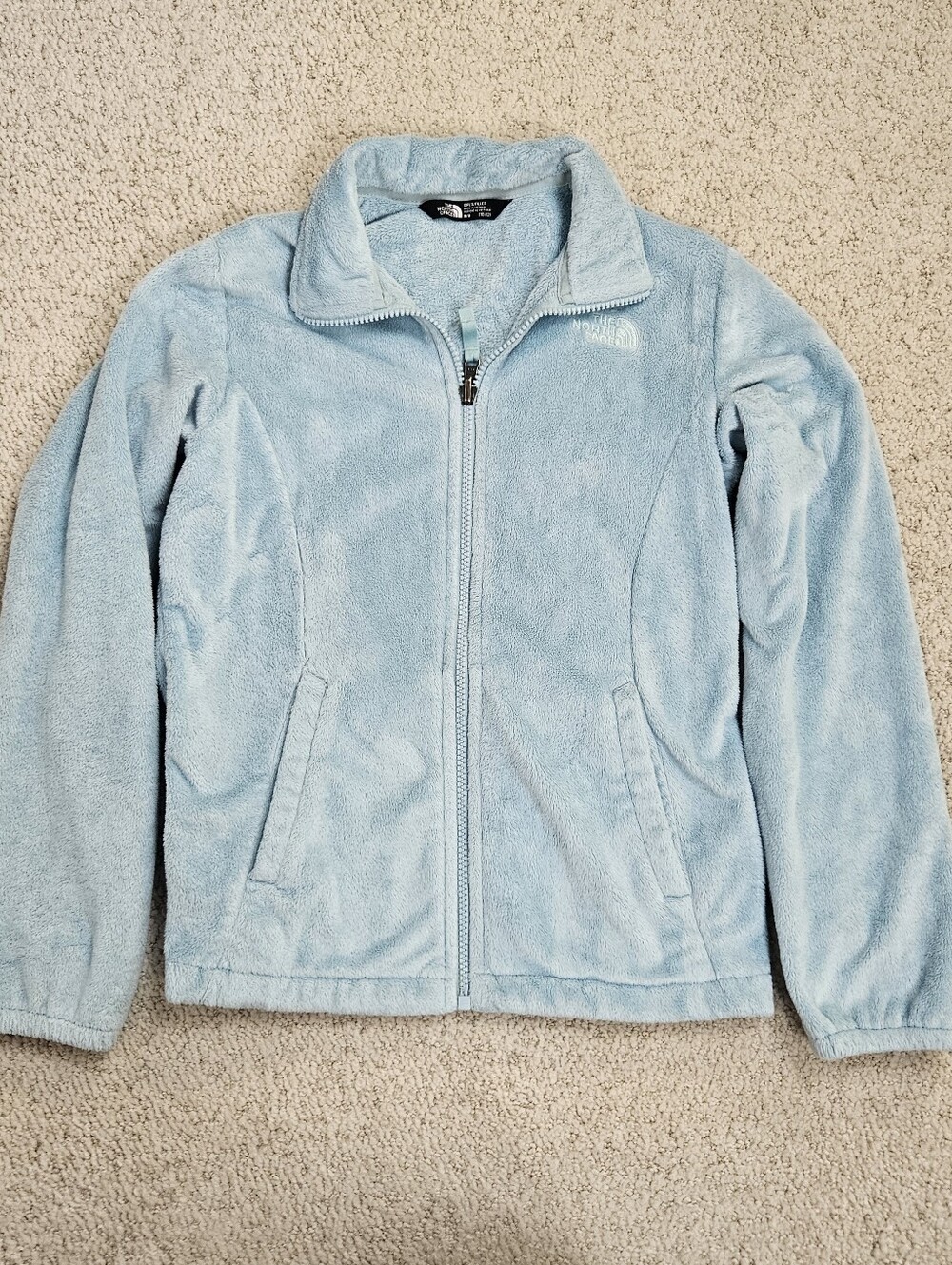 North Face Fleece Jacket Light Blue Girls M 10 12 Full Zip Soft Pockets
